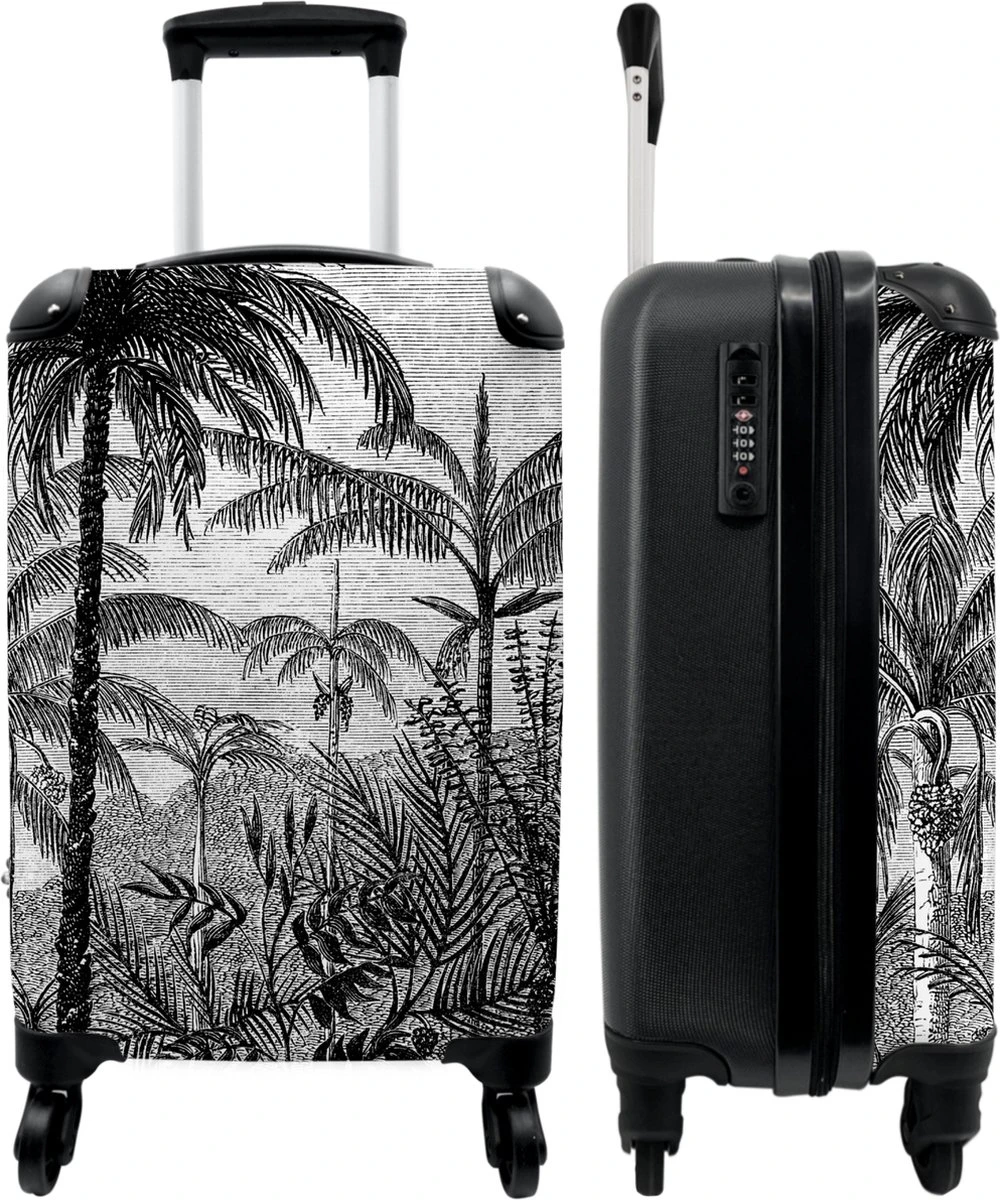 NoBoringSuitcases.com® Koffer - Jungle - Palmboom - Vintage - Zwart Wit - Past Binnen 55x40x20 Cm En 55x35x25 Cm - Handbagage - Trolley - Fotokoffer - Cabin Size - Print 3 NoBoringSuitcases.com® Koffer - Jungle - Palmboom - Vintage - Zwart Wit - Past Binnen 55x40x20 Cm En 55x35x25 Cm - Handbagage - Trolley - Fotokoffer - Cabin Size - Print