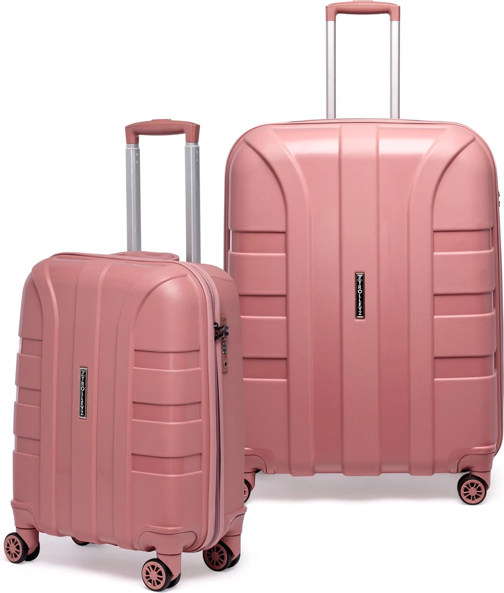 ©TROLLEYZ - Paris No.5 - Kofferset 2 Delig - 55+78cm Met TSA Slot - Dubbele Wielen - 360° Spinners - 100% Polypropyleen - Reiskoffers In Rose Blush 15 ©TROLLEYZ - Paris No.5 - Kofferset 2 Delig - 55+78cm Met TSA Slot - Dubbele Wielen - 360° Spinners - 100% Polypropyleen - Reiskoffers In Rose Blush - Afbeelding 13
