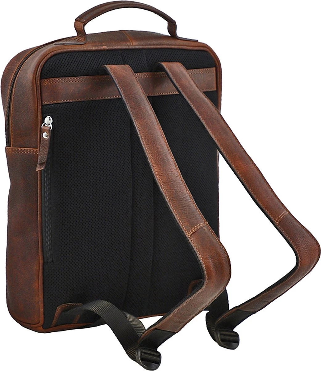 Landley Leren 13 Inch Laptop Rugtas - Unisex Rugzak - 13.3" - Dames En Heren - Leer - Cognac Bruin 6 Landley Leren 13 Inch Laptop Rugtas - Unisex Rugzak - 13.3" - Dames En Heren - Leer - Cognac Bruin - Afbeelding 4