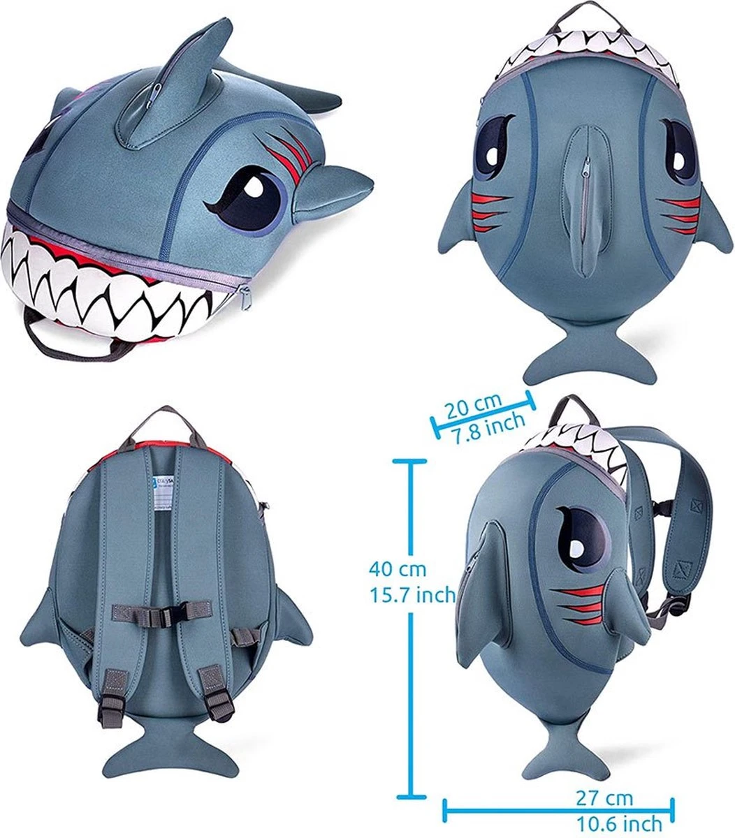Crazy Safety - Rugzak - Grijze Haai - Medium - Verstelbaar 4 Crazy Safety - Rugzak - Grijze Haai - Medium - Verstelbaar - Afbeelding 2