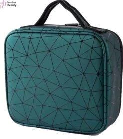 Merkloos Beautycase Groen Met Lijnen - Make Up Koffer Dames – Makeup Organizer – Tas Voor Cosmetica – Reis Toilettas – Groen Met Lijnen