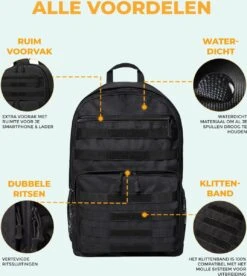 Waterdichte Rugzak - Hybride Tactical Backpack - Reistas Handbagage - Wandelrugzak - Grote Schooltas Zwart 17 Waterdichte Rugzak - Hybride Tactical Backpack - Reistas Handbagage - Wandelrugzak - Grote Schooltas Zwart -Beroemde Bagage Winkel 1073x1200 9