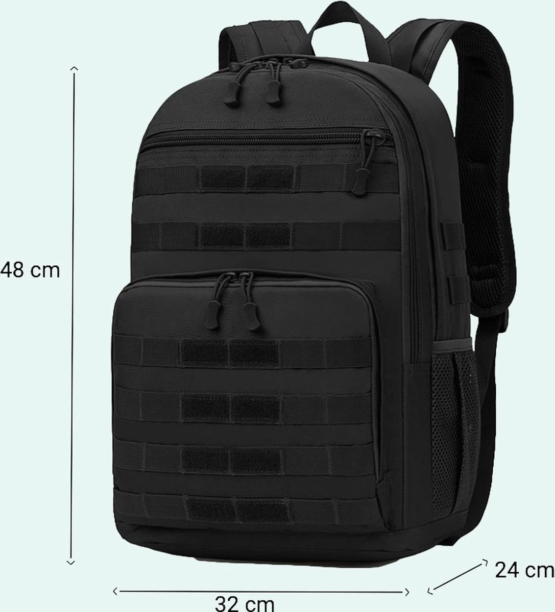 Waterdichte Rugzak - Hybride Tactical Backpack - Reistas Handbagage - Wandelrugzak - Grote Schooltas Zwart 11 Waterdichte Rugzak - Hybride Tactical Backpack - Reistas Handbagage - Wandelrugzak - Grote Schooltas Zwart - Afbeelding 9