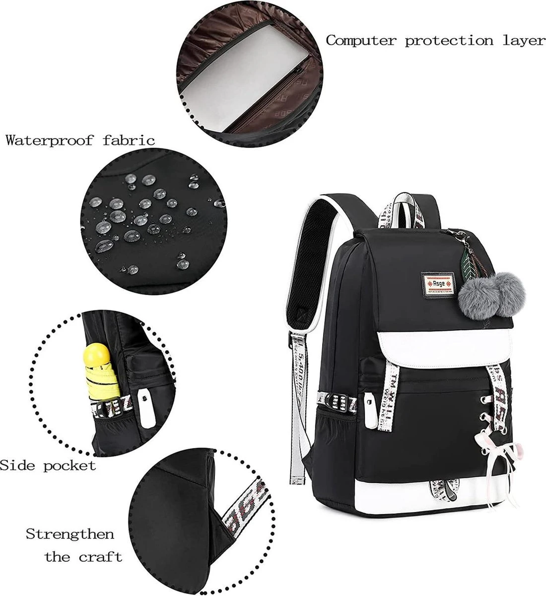 Ekuizai Hippe Meiden Schooltas / Rugzak Roze 4 Ekuizai Hippe Meiden Schooltas / Rugzak Roze - Afbeelding 2