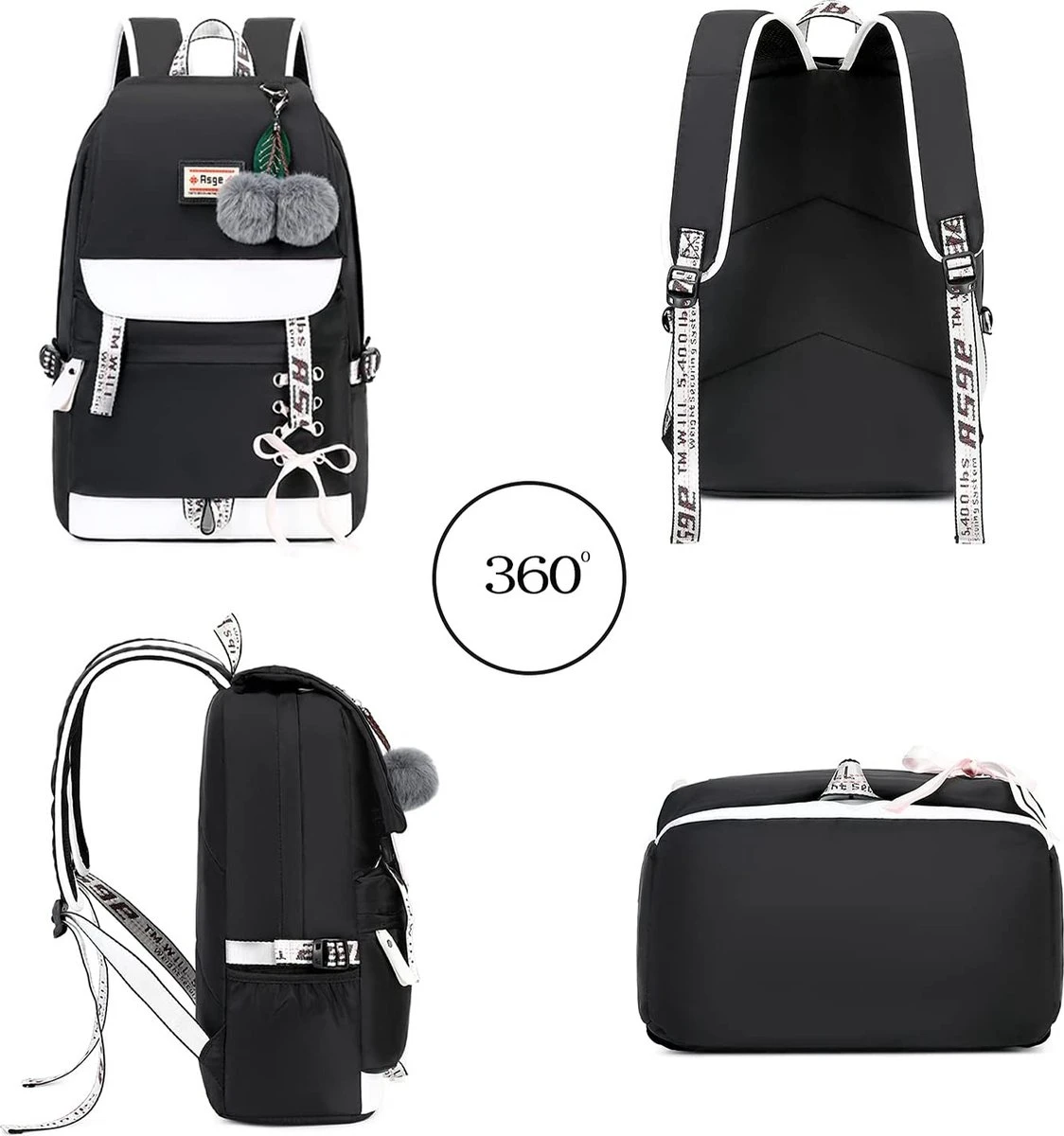 Ekuizai Hippe Meiden Schooltas / Rugzak Roze 5 Ekuizai Hippe Meiden Schooltas / Rugzak Roze - Afbeelding 3