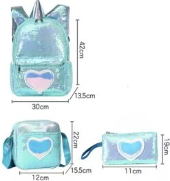 Eenhoorn Schooltas - Rugzak - Unicorn Rugtas 42 X 30 X 14 Cm- Kinderrugzak - Sequin- Luxe Giftset - Pailletten - Inclusief Tas + Etui - Turquoise - Voor Al Je Speelgoed En Schoolspullen -Beroemde Bagage Winkel 1126x1200 4