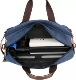 Laptoptas - 3in1- 15Inch - Blauw - 15 Vak - Canvas - Leer -Beroemde Bagage Winkel 1140x1200