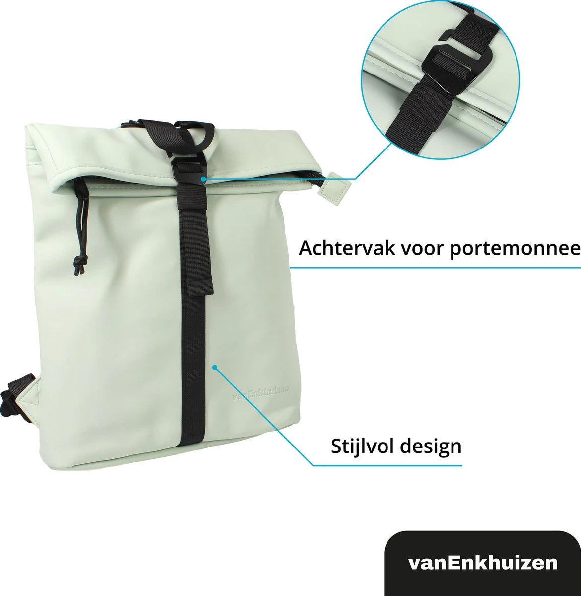 VanEnkhuizen Rolltop Rugzak 9 Liter - Waterafstotend En Thermo Materiaal - Mint 11 VanEnkhuizen Rolltop Rugzak 9 Liter - Waterafstotend En Thermo Materiaal - Mint - Afbeelding 9