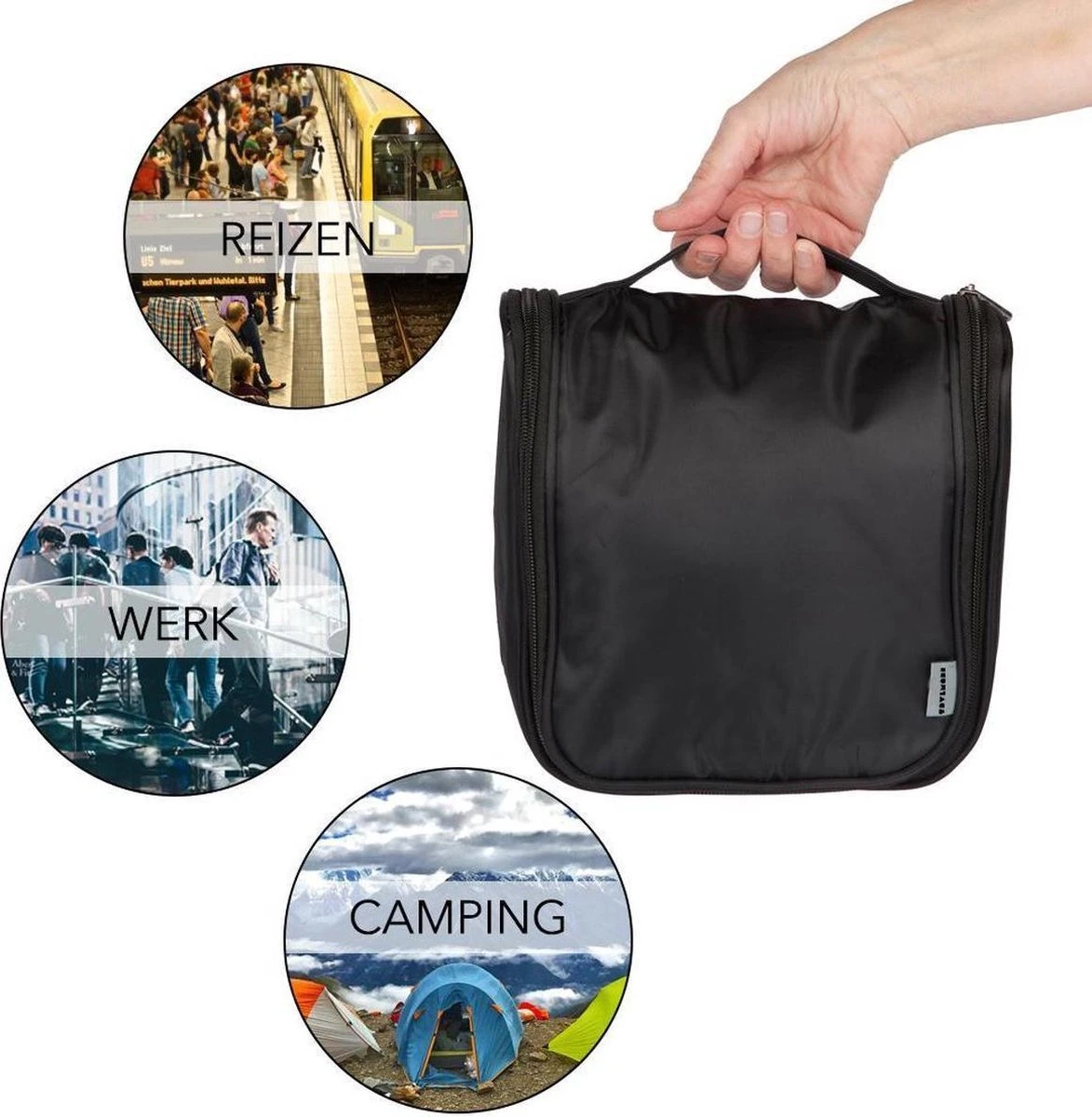 TravelSky Reis Toilettas Met Haak Travel Etui Organizer Voor Toiletartikelen Kamperen & Reizen Accessoires – Geschikt Voor Dames En Heren – Zwart 4 TravelSky Reis Toilettas Met Haak Travel Etui Organizer Voor Toiletartikelen Kamperen & Reizen Accessoires – Geschikt Voor Dames En Heren – Zwart - Afbeelding 2