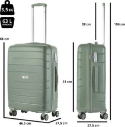 TravelZ Big Bars Reiskoffer 68 Cm Met Dubbele Wielen - Trolley Koffer Met TSA-slot - Olijf -Beroemde Bagage Winkel 1183x1200