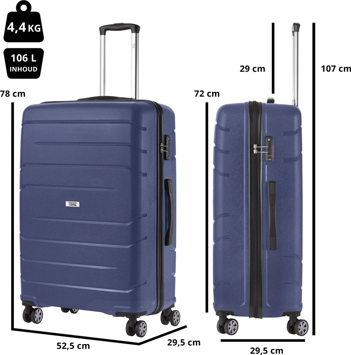 TravelZ Big Bars Reiskoffer 78 Cm Met Dubbele Wielen - Trolley Koffer Met TSA-slot - Blauw 9 TravelZ Big Bars Reiskoffer 78 Cm Met Dubbele Wielen - Trolley Koffer Met TSA-slot - Blauw - Afbeelding 7