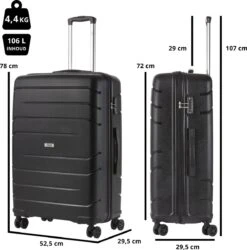 TravelZ Big Bars Reiskoffer 78 Cm Met Dubbele Wielen - Trolley Koffer Met TSA-slot - Zwart -Beroemde Bagage Winkel 1187x1200