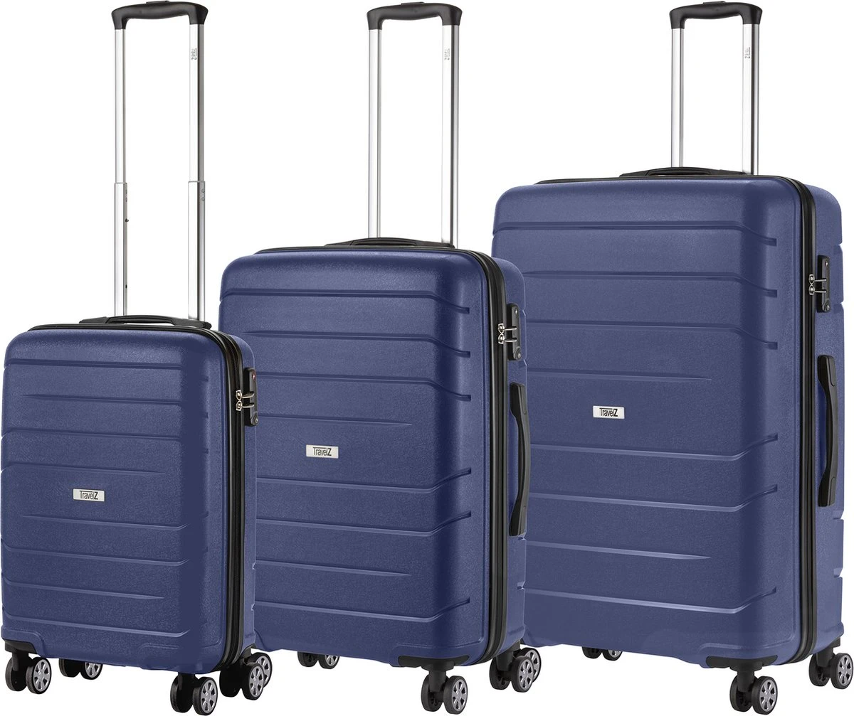 TravelZ Big Bars Kofferset - Trolleyset 3-delig Met TSA-slot - Blauw 3 TravelZ Big Bars Kofferset - Trolleyset 3-delig Met TSA-slot - Blauw