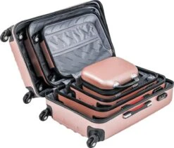 Monzana Hardcase Kofferset 4 Delig - Baseline Beautycase/M/L/XL - Rosé -Beroemde Bagage Winkel 1200x1024