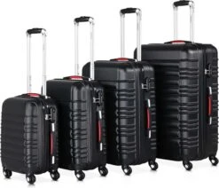 Monzana Kofferset - 4 Stuks S M L XL Met Wielen Cijferslot - Zwart -Beroemde Bagage Winkel 1200x1032