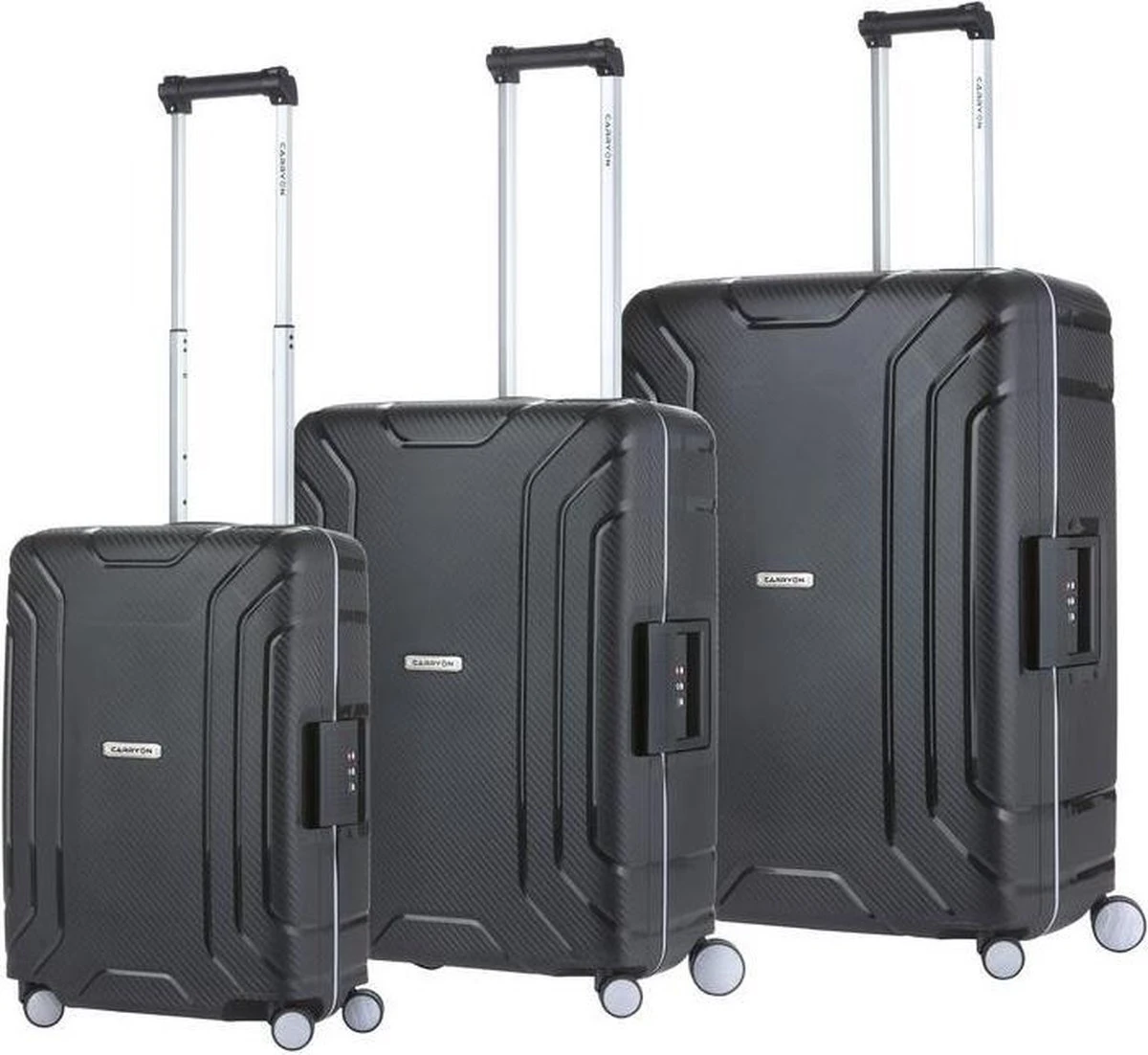 CarryOn Steward Kofferset - 3 Delige TSA Trolleyset - Koffers Met Vaste Kliksloten - Zwart 3 CarryOn Steward Kofferset - 3 Delige TSA Trolleyset - Koffers Met Vaste Kliksloten - Zwart