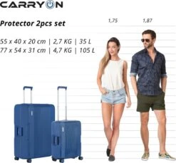 CarryOn Protector Luxe 2-delige Kofferset - TSA Trolleyset Handbagage En Groot - Kliksloten - Ultralicht - Blauw -Beroemde Bagage Winkel 1200x1112