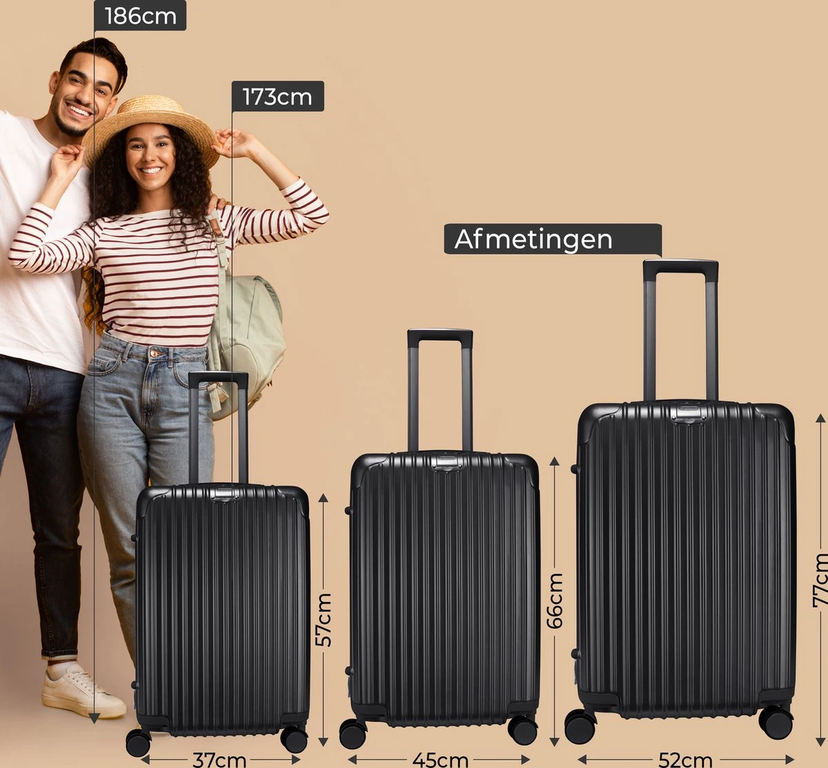 Royal Swiss - Reis Koffer - 76cm - Cijferslot- Lichtgewicht Koffer - 4 Wielen- Zwart 7 Royal Swiss - Reis Koffer - 76cm - Cijferslot- Lichtgewicht Koffer - 4 Wielen- Zwart - Afbeelding 5