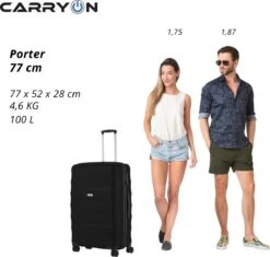 CarryOn Porter ® Reiskoffer - 77cm Trolley Met TSA-slot - 100 Ltr - OKOBAN Registratie - Zwart -Beroemde Bagage Winkel 1200x1140 2