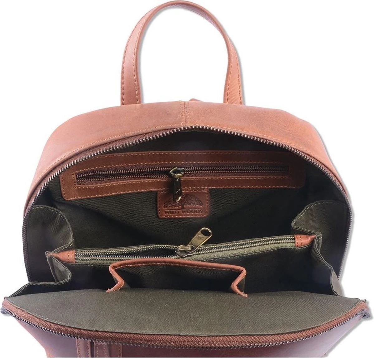 WILD WOODS Leren Dames Rugtas M - Casual Rugzak - Oil Pull-up Leer - Cognac 5 WILD WOODS Leren Dames Rugtas M - Casual Rugzak - Oil Pull-up Leer - Cognac - Afbeelding 3