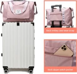 Merkloos Opvouwbare Handbagage Reistas – Opvouwbaar Tot 28 X 18 Cm – Roze -Beroemde Bagage Winkel 1200x1155 3