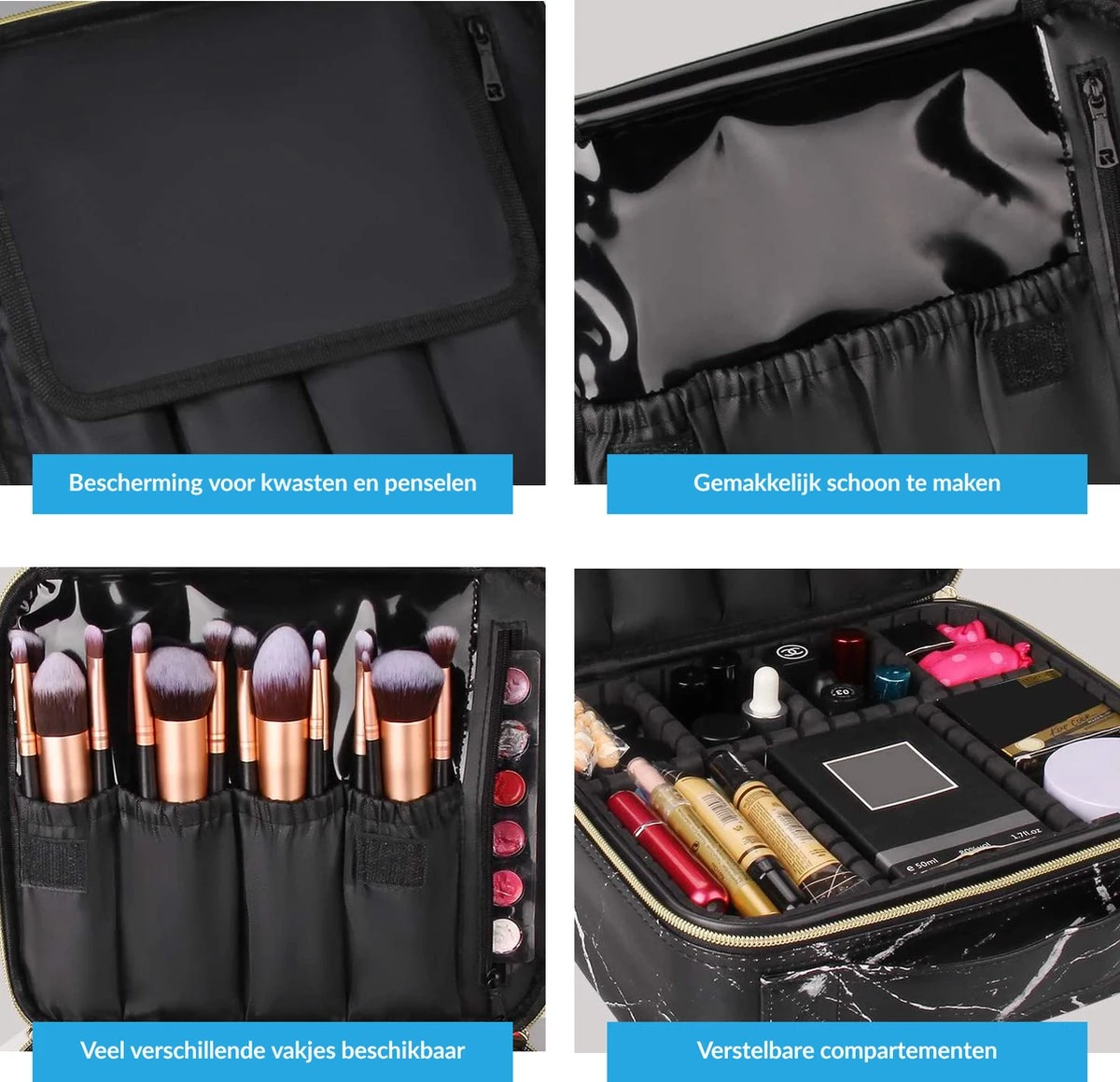 YONO Beautycase Marmer Design - Make Up Koffer Dames – Makeup Organizer – Tas Voor Cosmetica – Reis Toilettas – Zwart 6 YONO Beautycase Marmer Design - Make Up Koffer Dames – Makeup Organizer – Tas Voor Cosmetica – Reis Toilettas – Zwart - Afbeelding 4