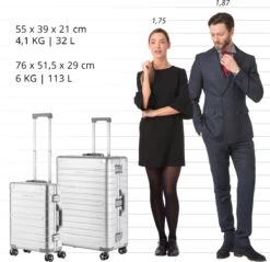 CarryOn Kofferset ULD - Luxe Aluminium Handbagage Koffer 55cm + 76cm Grote Reiskoffer - Dubbel TSA Slot - Zilver -Beroemde Bagage Winkel 1200x1162 3
