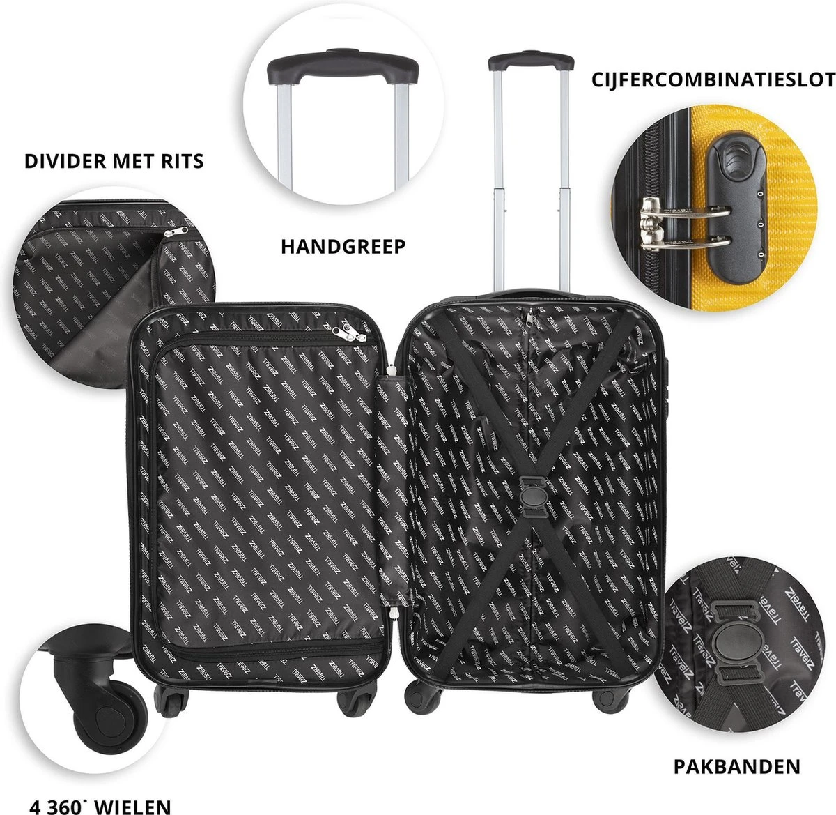 TravelZ Horizon Handbagagekoffer - 54cm Handbagage Trolley Met Gevoerde Binnenkant - Geel 5 TravelZ Horizon Handbagagekoffer - 54cm Handbagage Trolley Met Gevoerde Binnenkant - Geel - Afbeelding 3