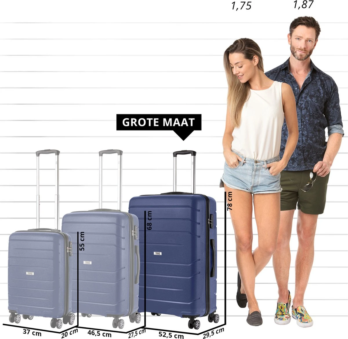 TravelZ Big Bars Reiskoffer 78 Cm Met Dubbele Wielen - Trolley Koffer Met TSA-slot - Blauw 4 TravelZ Big Bars Reiskoffer 78 Cm Met Dubbele Wielen - Trolley Koffer Met TSA-slot - Blauw - Afbeelding 2