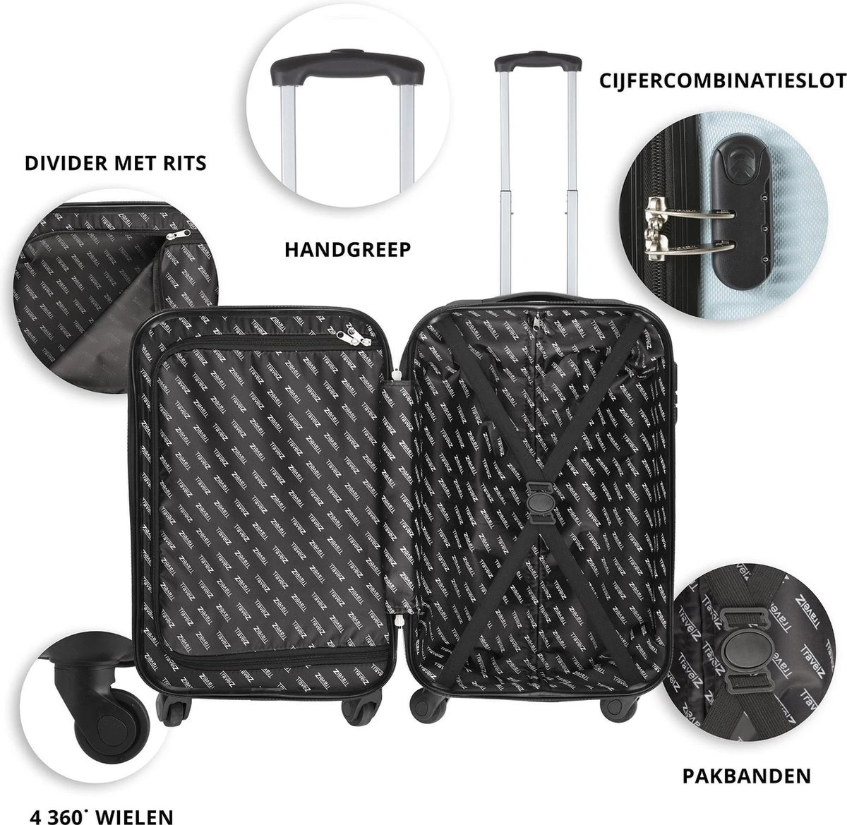 TravelZ Horizon Handbagagekoffer - 54cm Handbagage Trolley Met Gevoerde Binnenkant - Baby Blauw 5 TravelZ Horizon Handbagagekoffer - 54cm Handbagage Trolley Met Gevoerde Binnenkant - Baby Blauw - Afbeelding 3