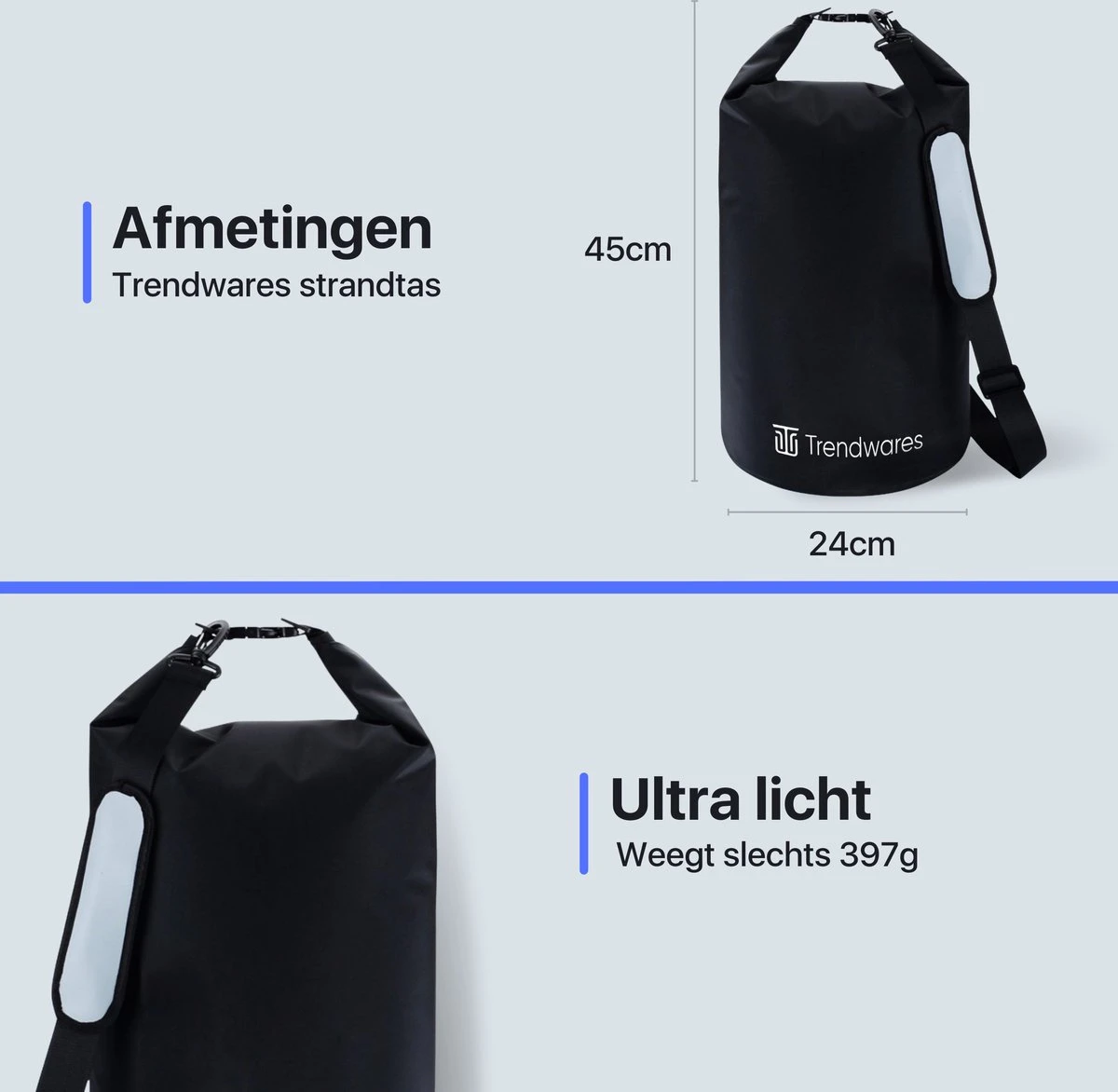 Trendwares - Drybag – Strandtas - Waterdichte Tas – Droogtas – Rugtas - Survival Outdoor Tas – 20 Liter - Zwart 4 Trendwares - Drybag – Strandtas - Waterdichte Tas – Droogtas – Rugtas - Survival Outdoor Tas – 20 Liter - Zwart - Afbeelding 2