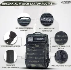LAYSTON. - 45L Sport School Werk Rugtas - Sport Rugzak - Tactical Backpack - Waterafstotend - Camo Groen -Beroemde Bagage Winkel 1200x1183 2
