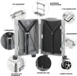 CarryOn Kofferset ULD - Luxe Aluminium Handbagage Koffer 55cm + 76cm Grote Reiskoffer - Dubbel TSA Slot - Zilver -Beroemde Bagage Winkel 1200x1183