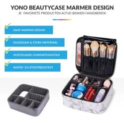 YONO Beautycase Marmer Design - Make Up Koffer Dames – Makeup Organizer – Tas Voor Cosmetica – Reis Toilettas – Wit -Beroemde Bagage Winkel 1200x1184 4