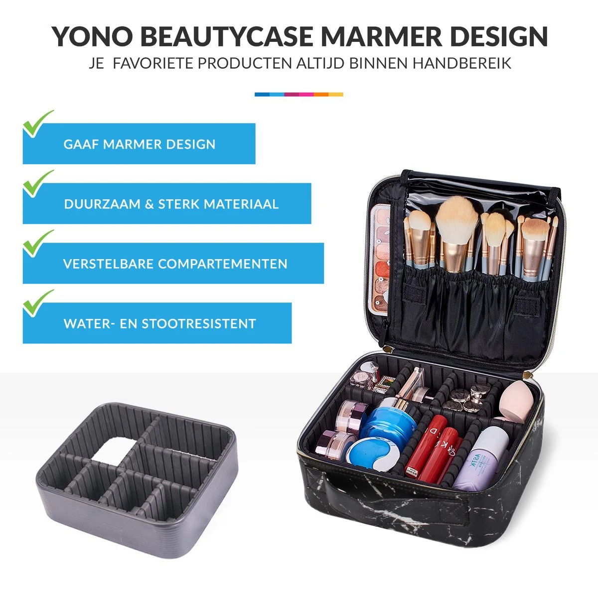 YONO Beautycase Marmer Design - Make Up Koffer Dames – Makeup Organizer – Tas Voor Cosmetica – Reis Toilettas – Zwart 4 YONO Beautycase Marmer Design - Make Up Koffer Dames – Makeup Organizer – Tas Voor Cosmetica – Reis Toilettas – Zwart - Afbeelding 2