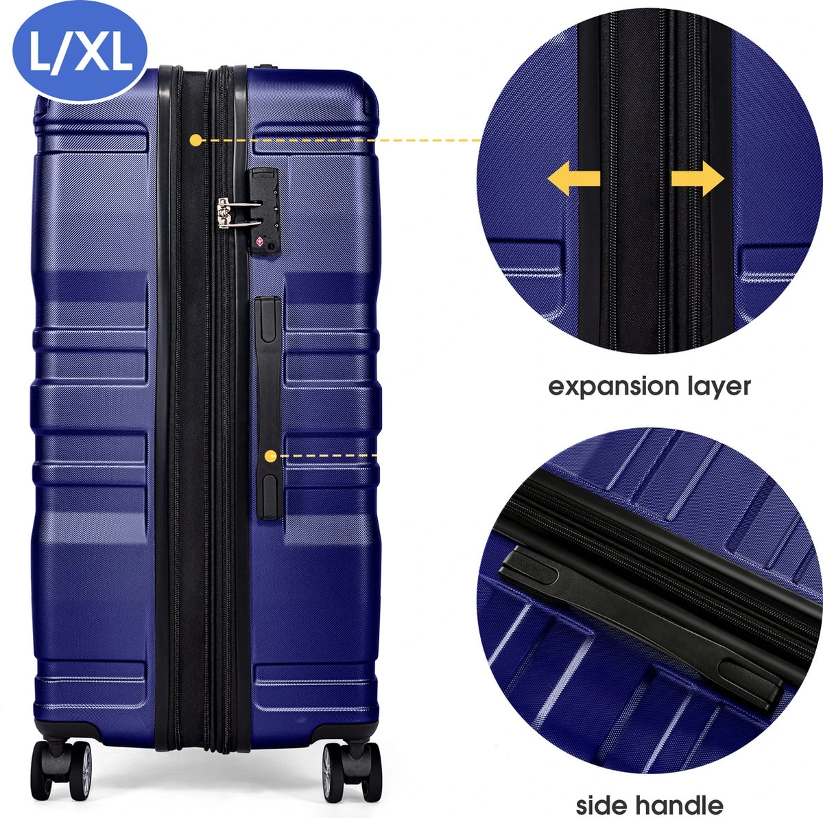 Merax 3-delig Kofferset Met TSA Slot - Trolleyset ABS 40L, 70L & 110 Liter - Blauw 6 Merax 3-delig Kofferset Met TSA Slot - Trolleyset ABS 40L, 70L & 110 Liter - Blauw - Afbeelding 4