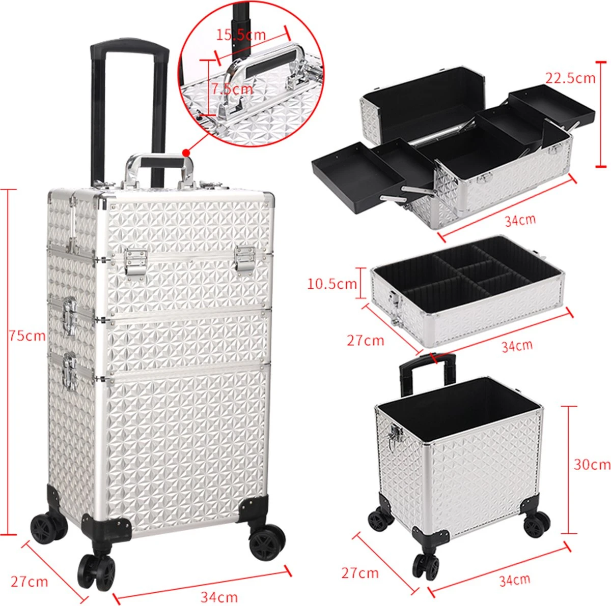 Make Up Koffer Zwart Met Lines Kleur | Beautycase 8 Wielen / Beautykoffer / Trolley Van Aluminium - Bekleed Zwart Fluweel - 8 Wielen - Kapper - Tattoo - Nagel - Visagie - Make-up - Cosmetica - Schmink - Beauty Case / Beauty Koffer 5 Make Up Koffer Zwart Met Lines Kleur | Beautycase 8 Wielen / Beautykoffer / Trolley Van Aluminium - Bekleed Zwart Fluweel - 8 Wielen - Kapper - Tattoo - Nagel - Visagie - Make-up - Cosmetica - Schmink - Beauty Case / Beauty Koffer - Afbeelding 3