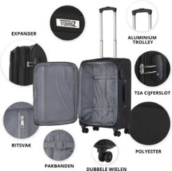 Travelz Softspinner TSA Reiskoffer 77cm - Zachte Reiskoffer Met Expander 104 + 16 Ltr - Zwart -Beroemde Bagage Winkel 1200x1193 4
