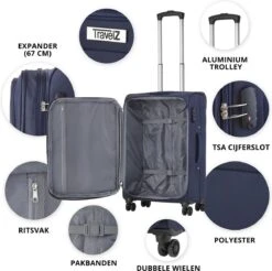 Travelz Softspinner TSA Reiskoffer 67cm - Zachte Reiskoffer Met Expander - Blauw -Beroemde Bagage Winkel 1200x1194 1