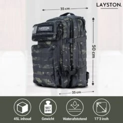 LAYSTON. - 45L Sport School Werk Rugtas - Sport Rugzak - Tactical Backpack - Waterafstotend - Camo Groen -Beroemde Bagage Winkel 1200x1200 1133