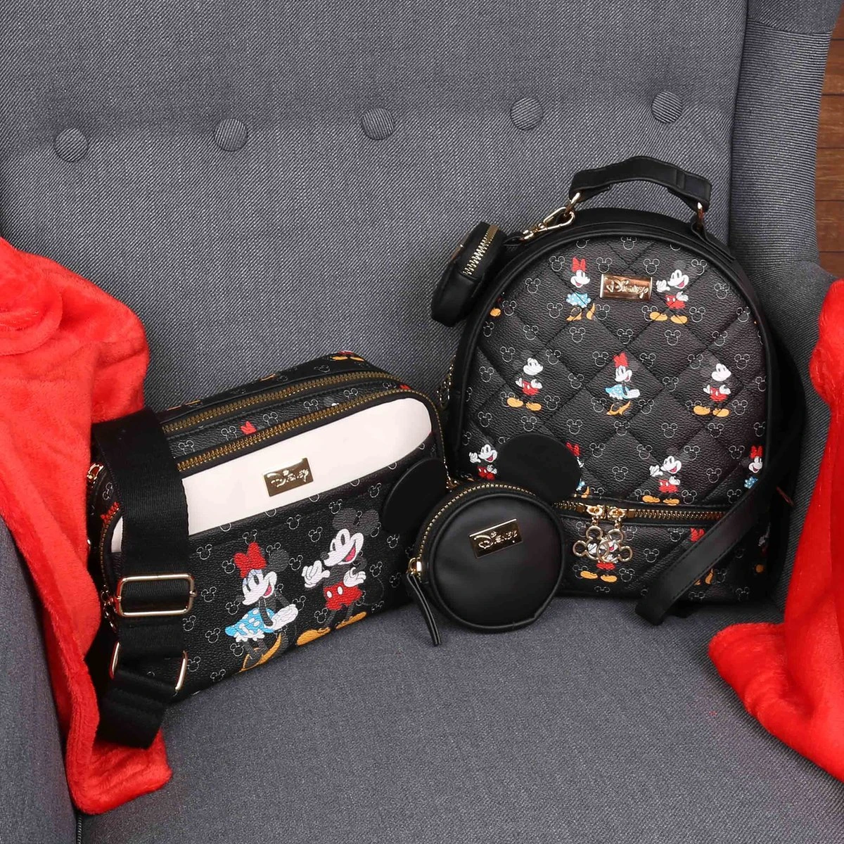 DISNEY Mickey En Minnie Mouse - Rugzak + Zakje, Zwart, Gewatteerd, Klein 5 DISNEY Mickey En Minnie Mouse - Rugzak + Zakje, Zwart, Gewatteerd, Klein - Afbeelding 3