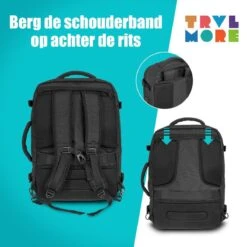 TRVLMORE Reistas - Rugzak - Handbagage Weekendtas - Backpack - Waterafstotend - 40L - Zwart -Beroemde Bagage Winkel 1200x1200 1458