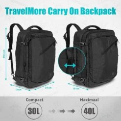 TRVLMORE Reistas - Rugzak - Handbagage Weekendtas - Backpack - Waterafstotend - 40L - Zwart -Beroemde Bagage Winkel 1200x1200 1463