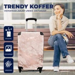 MuchoWow® Koffer - Marmer - Roze - Luxe - Marmerlook - Glitter - Design - Past Binnen 55x40x20 Cm En 55x35x25 Cm - Handbagage - Trolley - Fotokoffer - Cabin Size - Print -Beroemde Bagage Winkel 1200x1200 167