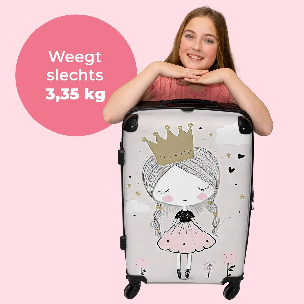 NoBoringSuitcases.com® Koffer Groot - Prinses - Bloemen - Kroon - Meisje - Sterren - Trolley Koffer Met TSA-slot - Met Wielen - 90 Liter - Reiskoffer - 66 Cm 4 NoBoringSuitcases.com® Koffer Groot - Prinses - Bloemen - Kroon - Meisje - Sterren - Trolley Koffer Met TSA-slot - Met Wielen - 90 Liter - Reiskoffer - 66 Cm - Afbeelding 2