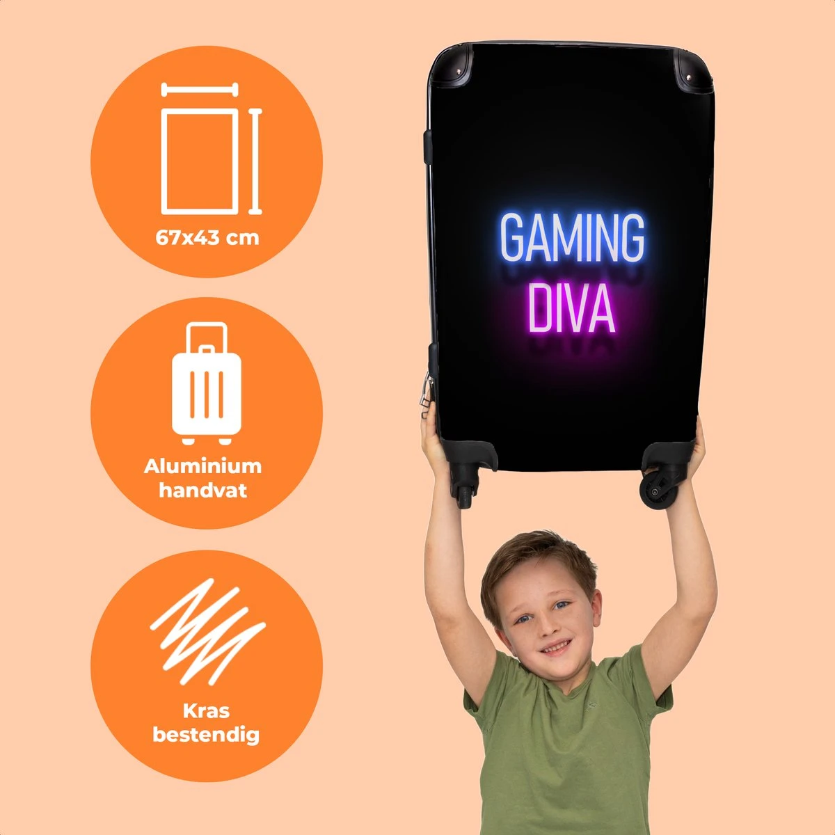 NoBoringSuitcases.com® Koffer Groot - Gaming - Quotes - Neon - Gaming Diva - Vrouwen - Trolley Koffer Met TSA-slot - Met Wielen - 90 Liter - Reiskoffer - 66 Cm 5 NoBoringSuitcases.com® Koffer Groot - Gaming - Quotes - Neon - Gaming Diva - Vrouwen - Trolley Koffer Met TSA-slot - Met Wielen - 90 Liter - Reiskoffer - 66 Cm - Afbeelding 3