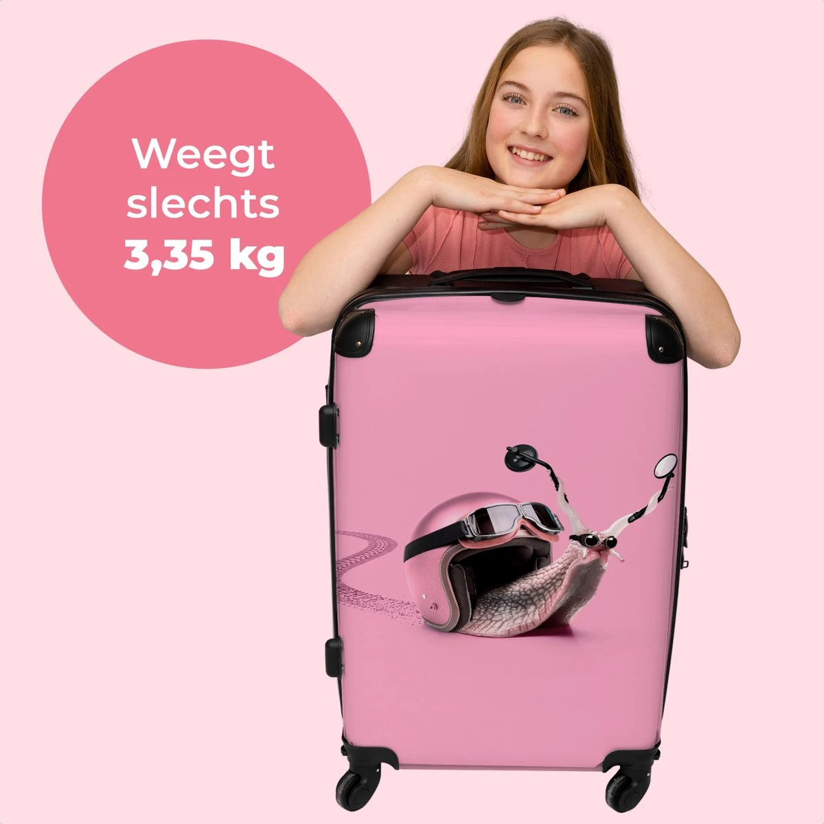 NoBoringSuitcases.com® Koffer Groot - Slak - Roze - Meisjes - Racen - Trolley Koffer Met TSA-slot - Met Wielen - 90 Liter - Reiskoffer - 66 Cm 4 NoBoringSuitcases.com® Koffer Groot - Slak - Roze - Meisjes - Racen - Trolley Koffer Met TSA-slot - Met Wielen - 90 Liter - Reiskoffer - 66 Cm - Afbeelding 2