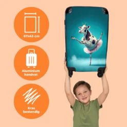 NoBoringSuitcases.com® Koffer Groot - Koe - Ballet - Portret - Blauw - Dieren - Trolley Koffer Met TSA-slot - Met Wielen - 90 Liter - Reiskoffer - 66 Cm -Beroemde Bagage Winkel 1200x1200 486