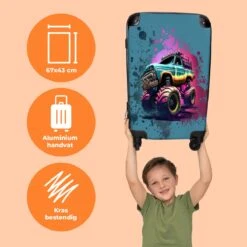 NoBoringSuitcases.com® Koffer Groot - Monstertruck - Verf - Graffiti - Roze - Neon - Trolley Koffer Met TSA-slot - Met Wielen - 90 Liter - Reiskoffer - 66 Cm -Beroemde Bagage Winkel 1200x1200 494