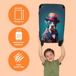NoBoringSuitcases.com® Koffer Groot - Hond - Hoed - Colbert - Bloemen - Blauw - Trolley Koffer Met TSA-slot - Met Wielen - 90 Liter - Reiskoffer - 66 Cm -Beroemde Bagage Winkel 1200x1200 501